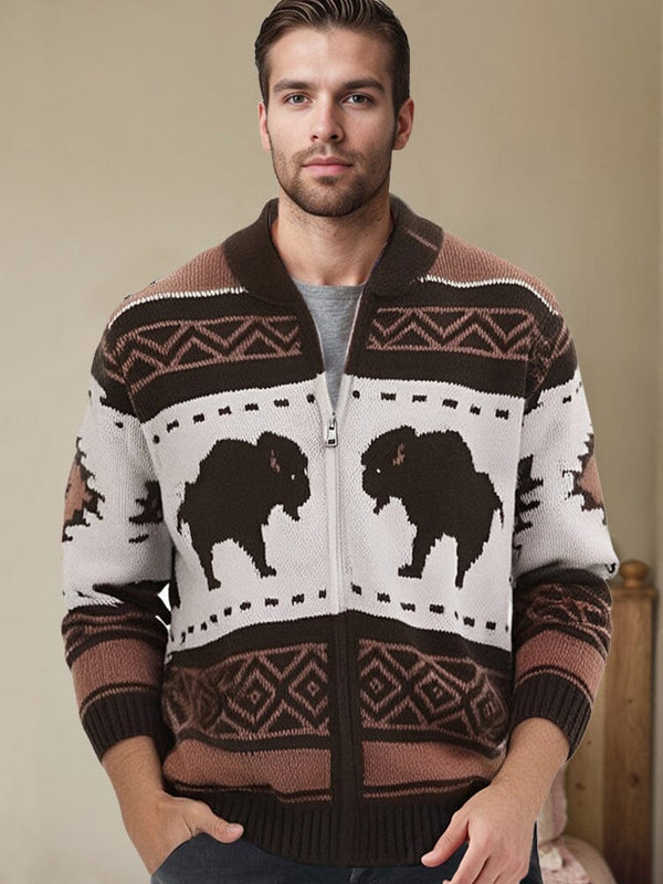 Vintage Jacquard-Cardigan im Western-Stil
