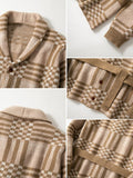 Bequemer Karo-Strick-Cardigan mit Gürtel