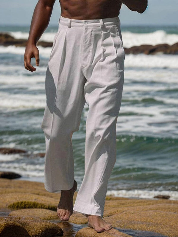 Minimalistische Straight-Leg-Hose aus Baumwoll-Leinen