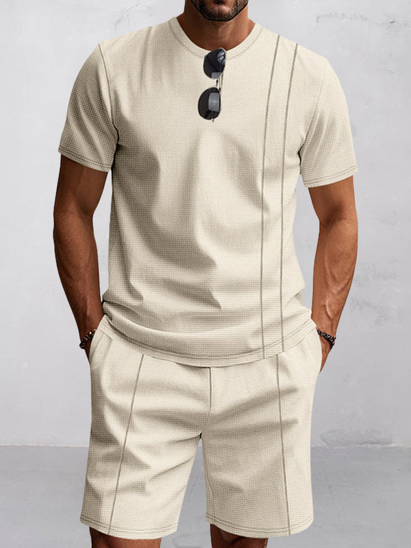 Locker sitzendes 2-teiliges Athleisure-Set aus Waffelstrick