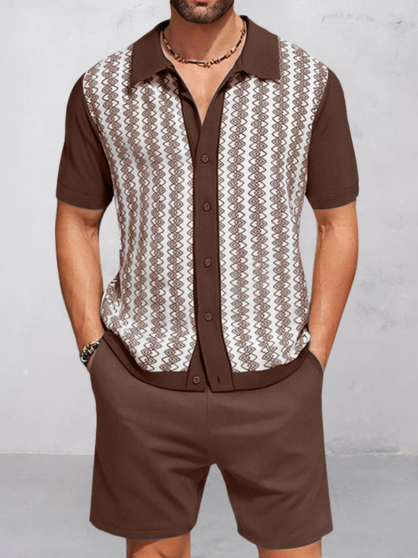 Modernes Jacquard Strick 2-Teiler Set