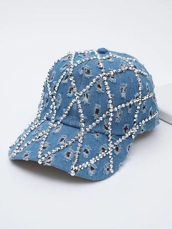Funkelnde Strass-Destroyed Torn Denim-Cap im Fashion-Stil