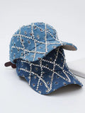 Funkelnde Strass-Destroyed Torn Denim-Cap im Fashion-Stil
