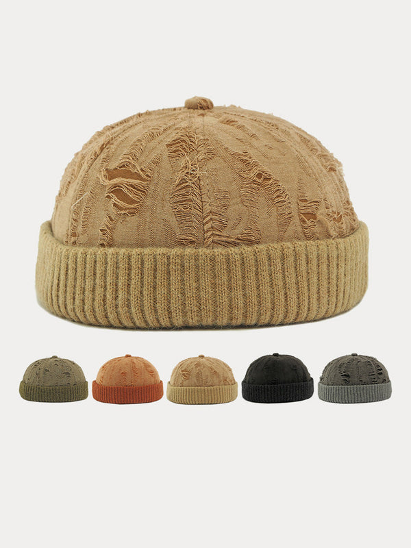 Stilvolle Strick Destroyed Beanie-Mütze