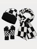 Gemütliches Kariertes Mütze Schal Handschuhe 3-in-1-Set