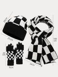 Gemütliches Kariertes Mütze Schal Handschuhe 3-in-1-Set