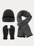 Zweifarbiges Strick Handschuhe Mütze Schal 3-in-1-Set