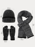 Zweifarbiges Strick Handschuhe Mütze Schal 3-in-1-Set