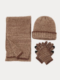 Zweifarbiges Strick Handschuhe Mütze Schal 3-in-1-Set