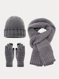 Zweifarbiges Strick Handschuhe Mütze Schal 3-in-1-Set