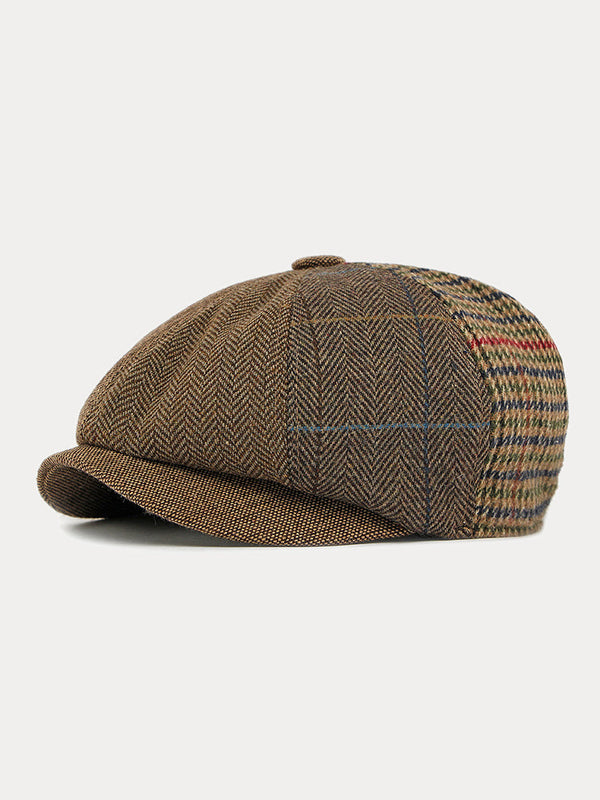 Retro Fischgrat-Patchwork Schiebermütze