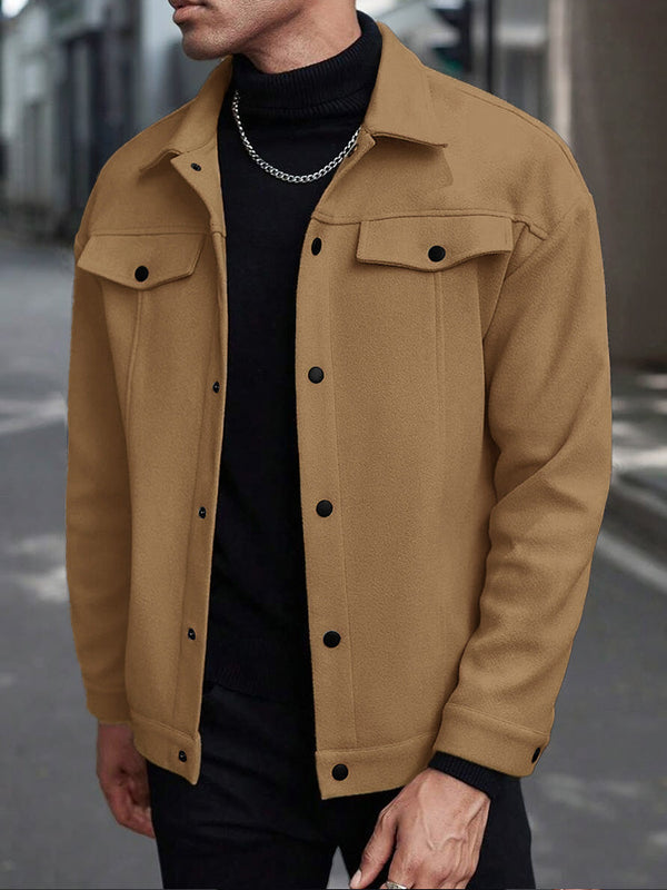 Lässige stilvolle Reversjacke mit Knopfverschluss-Khaki