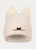 Modische Flauschige Strick-Beaniehat mit Katzenohren