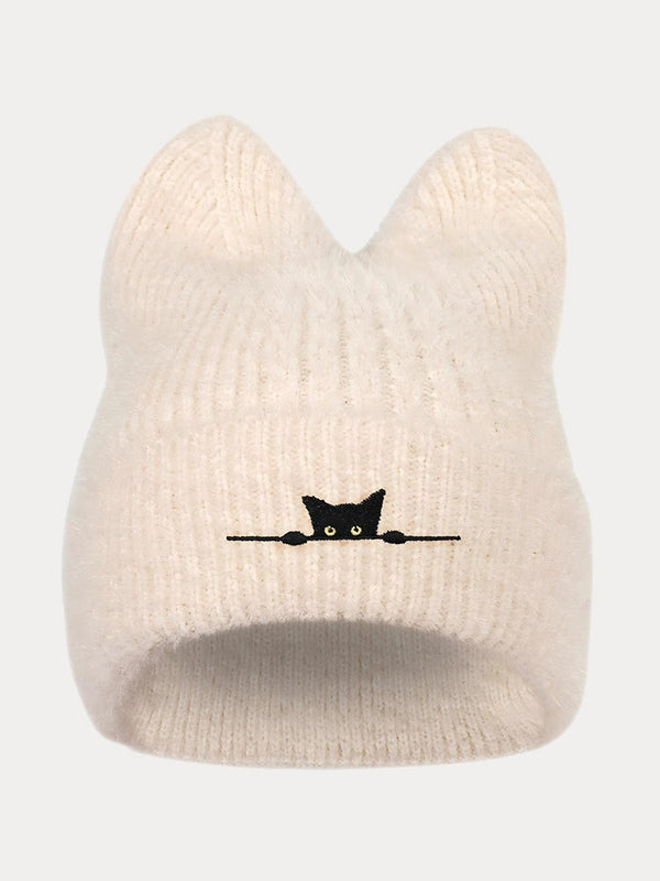 Modische Flauschige Strick-Beaniehat mit Katzenohren