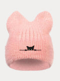 Modische Flauschige Strick-Beaniehat mit Katzenohren