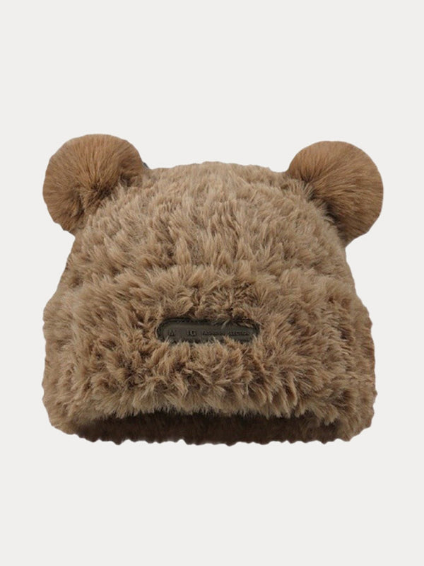 Flauschige Strick-Beaniehat mit Bärenohren