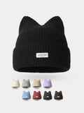 Modische Plüsch-Beaniehat mit Miau-Label