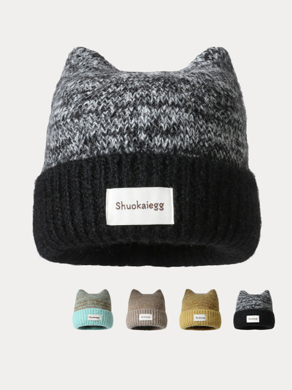 Trendige Weiche Plüsch-Beaniehat mit Miau-Design