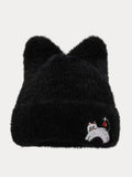 Trendige Süße Fleece-Beaniehat mit Miau-Katzenmuster