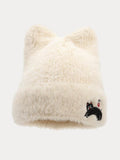 Trendige Süße Fleece-Beaniehat mit Miau-Katzenmuster