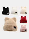 Trendige Süße Fleece-Beaniehat mit Miau-Katzenmuster