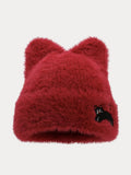 Trendige Süße Fleece-Beaniehat mit Miau-Katzenmuster