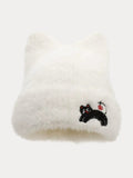 Trendige Süße Fleece-Beaniehat mit Miau-Katzenmuster