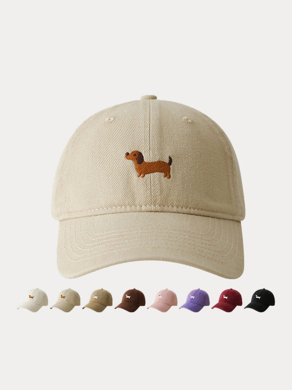 Lässige Besticktes Dackel-Motiv Baumwoll-Baseballcap