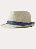 Klassischer Patchwork-Band Panama-Stroh-Fedora-Hut