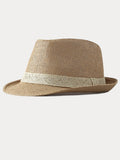 Klassischer Patchwork-Band Panama-Stroh-Fedora-Hut