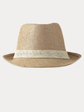 Klassischer Patchwork-Band Panama-Stroh-Fedora-Hut