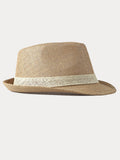 Klassischer Patchwork-Band Panama-Stroh-Fedora-Hut
