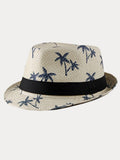 Urlaubs-Kokosnussbaum-Print Geflochtener Stroh-Fedora-Hut