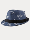 Urlaubs-Kokosnussbaum-Print Geflochtener Stroh-Fedora-Hut