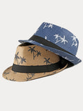 Urlaubs-Kokosnussbaum-Print Geflochtener Stroh-Fedora-Hut