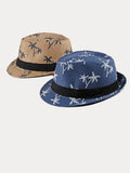 Urlaubs-Kokosnussbaum-Print Geflochtener Stroh-Fedora-Hut