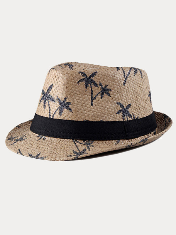 Urlaubs-Kokosnussbaum-Print Geflochtener Stroh-Fedora-Hut