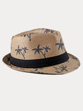 Urlaubs-Kokosnussbaum-Print Geflochtener Stroh-Fedora-Hut