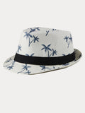 Urlaubs-Kokosnussbaum-Print Geflochtener Stroh-Fedora-Hut