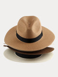 Breitkrempiger Sonnenschutz Geflochtener Stroh-Fedora-Hut