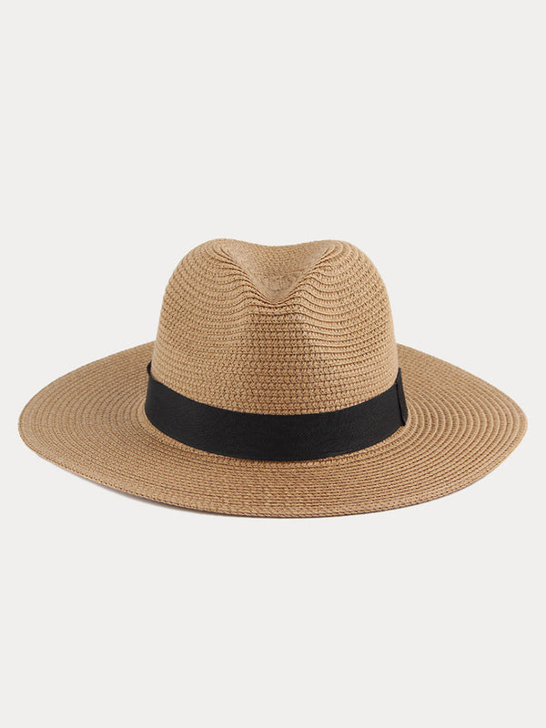 Breitkrempiger Sonnenschutz Geflochtener Stroh-Fedora-Hut