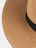 Breitkrempiger Sonnenschutz Geflochtener Stroh-Fedora-Hut