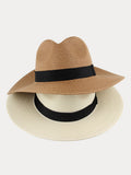 Breitkrempiger Sonnenschutz Geflochtener Stroh-Fedora-Hut
