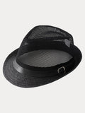 Panama-Fedora mit Lochmuster und Gürtelschnalle