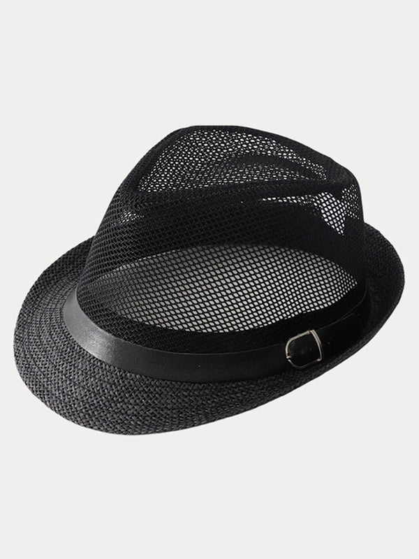 Panama-Fedora mit Lochmuster und Gürtelschnalle