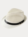 Panama-Fedora mit Lochmuster und Gürtelschnalle