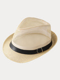 Panama-Fedora mit Lochmuster und Gürtelschnalle