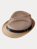 Panama-Fedora mit Lochmuster und Gürtelschnalle