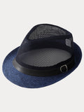 Panama-Fedora mit Lochmuster und Gürtelschnalle