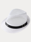 Panama-Fedora mit Lochmuster und Gürtelschnalle